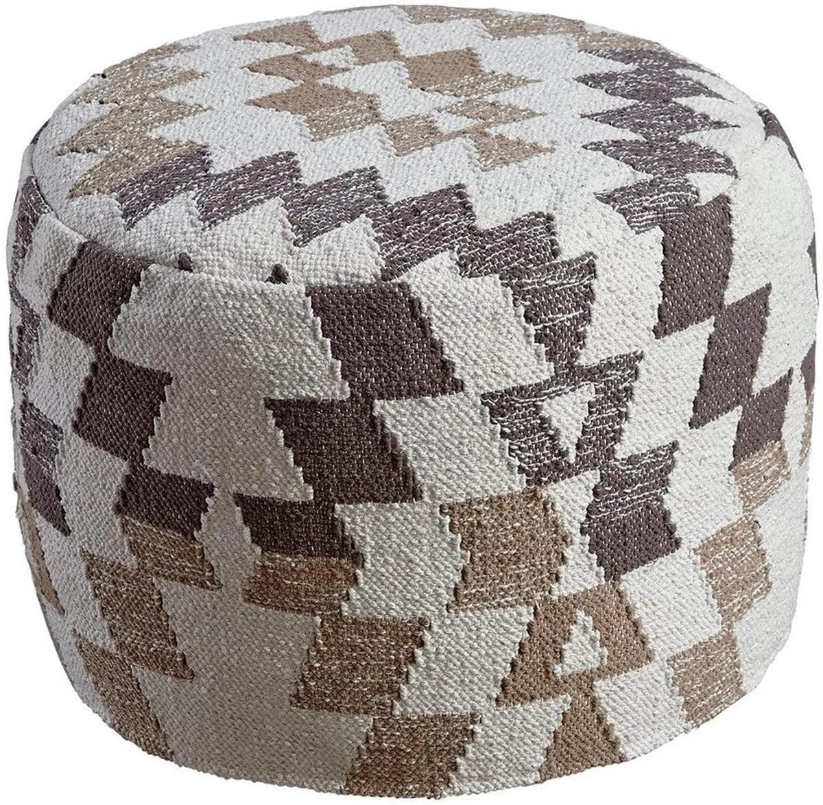 Benzara Fabric Wrapped Pouf with Diamond Pattern, Brown and White