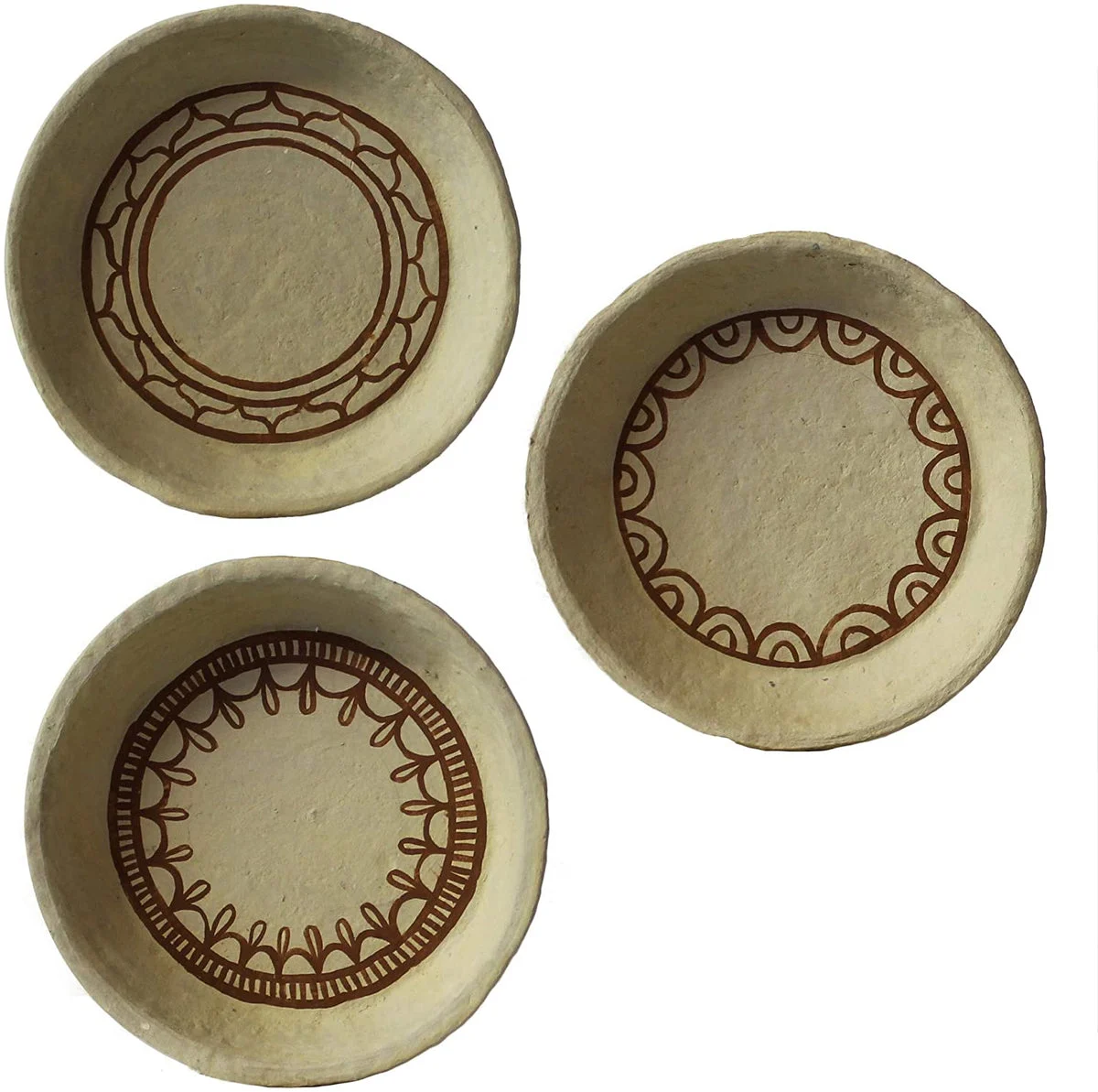 Benzara BM229360 3 Piece Bowl Design Accent Decor with Henna Art, Medium, Brown