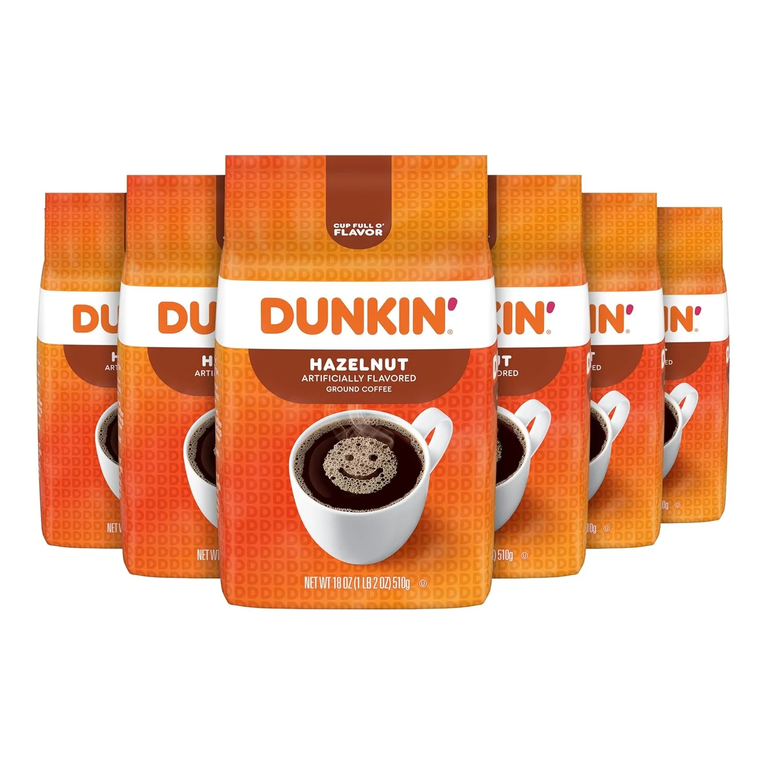 Dunkin’ Hazelnut Flavored Ground Coffee, 18 Ounce (Pack of 6)