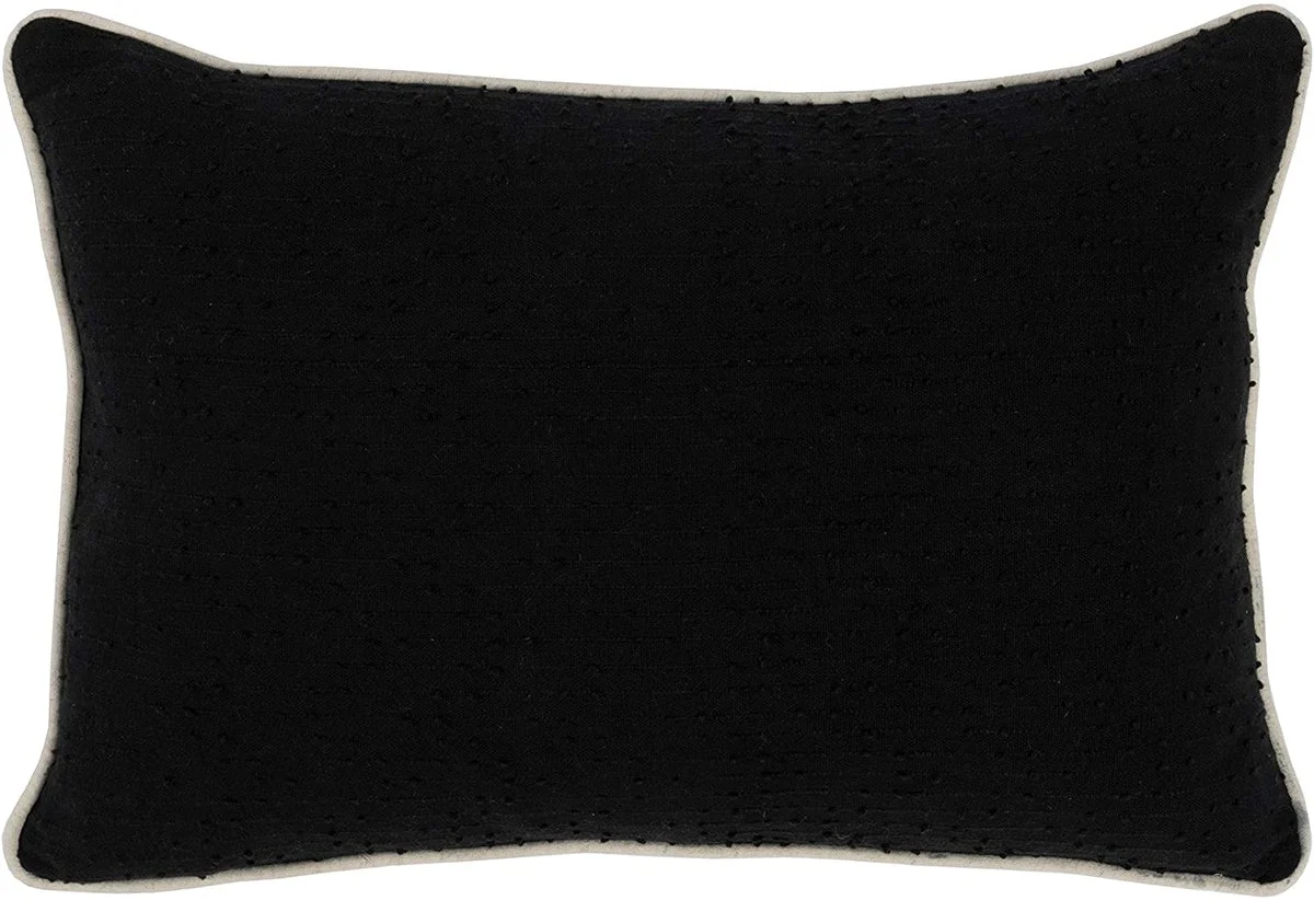 Benzara BM228872 Textured Fabric Throw Pillow with Piping, Black and Cream