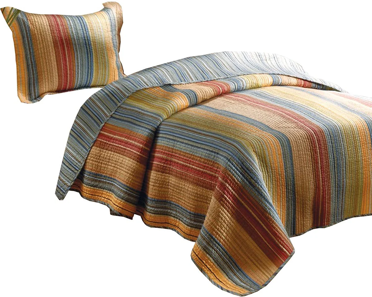 Benzara Huascaran 2 Piece Fabric Twin Size Quilt Set with Channel Stitching, Multicolor