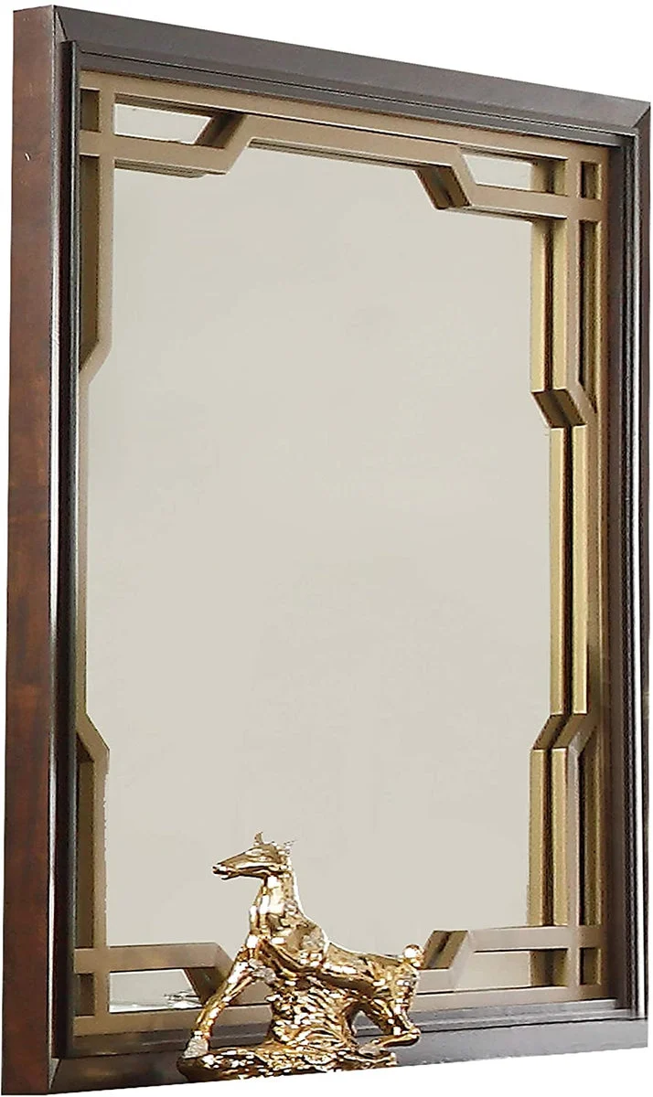 Benzara Rectangular Wooden Frame Mirror with Leatherette Panels, Brown