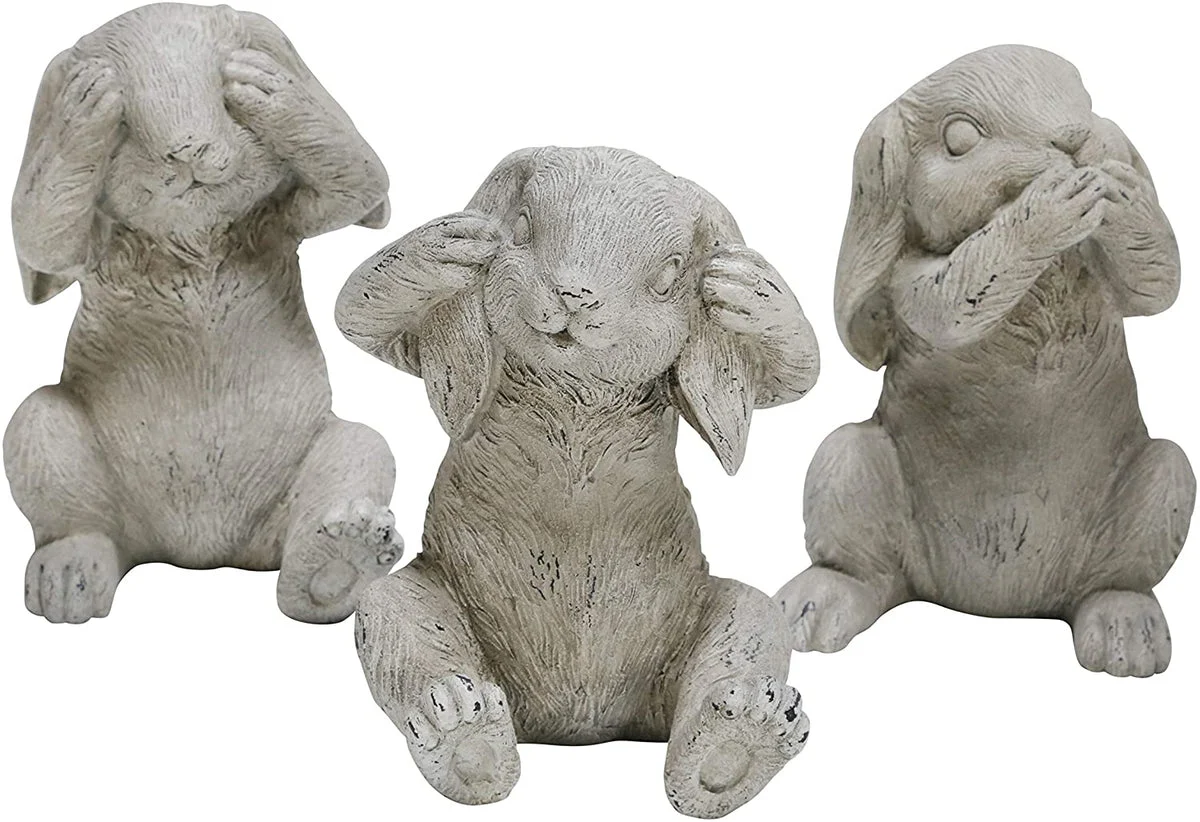Benzara Polyresin Frame No Hear Speak and See Bunny Figurine, Set of 3, Gray