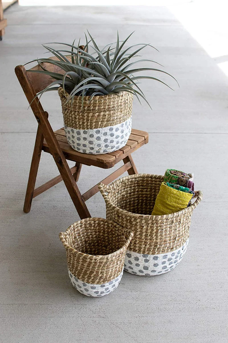 Kalalou A6210 Seagrass Hampers with Painted Dots