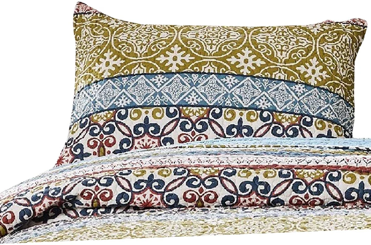Benzara Loire Fabric Standard Pillow Sham with Geometric Motifs Pattern, Multicolor