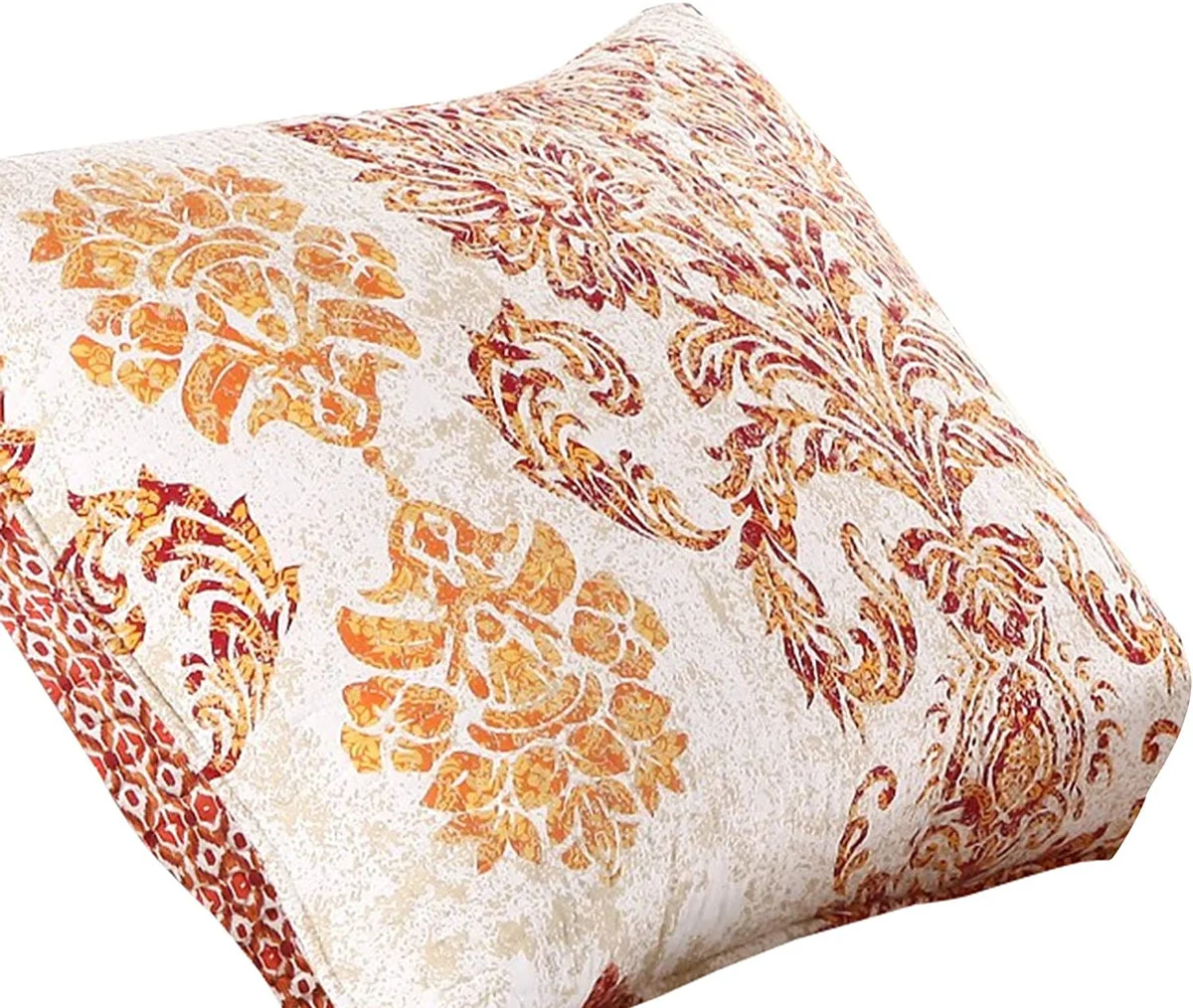 Benzara Seine Fabric Standard Pillow Sham with Damask Print, White and Orange