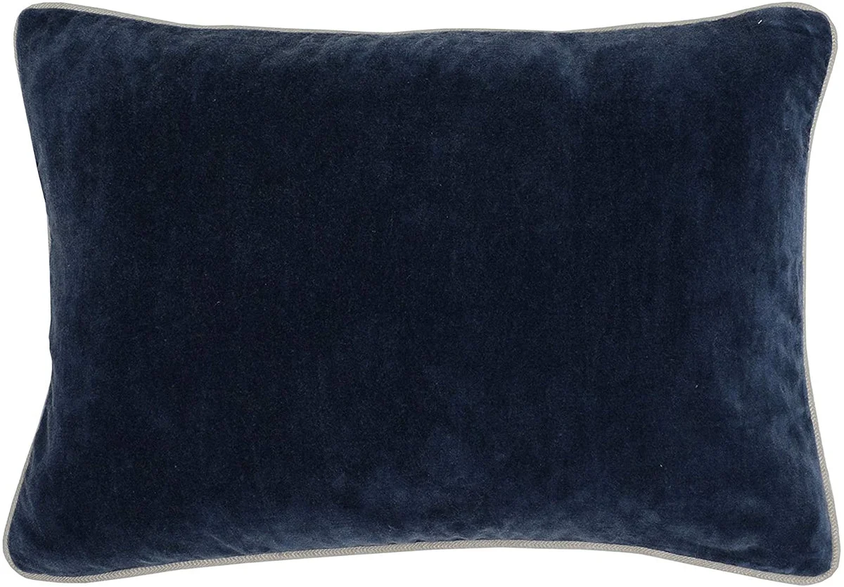Benzara BM228817 Rectangular Fabric Throw Pillow with Solid Color and Piped Edges, Navy Blue