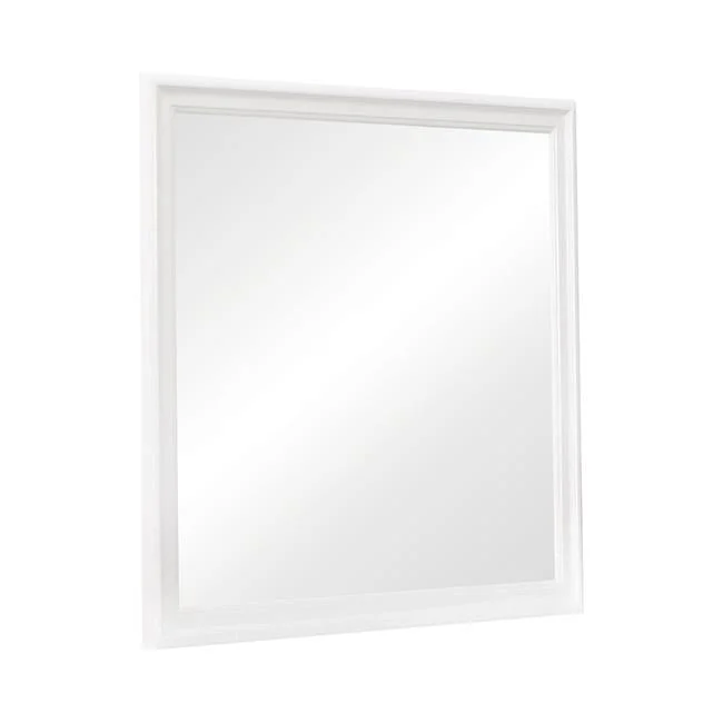 Benzara Molded Wooden Frame Mirror with Mounting Hardware, White