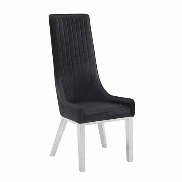 Benzara Leatherette Dining Chair with Vertically Stitched Backrest, Set of 2, Black