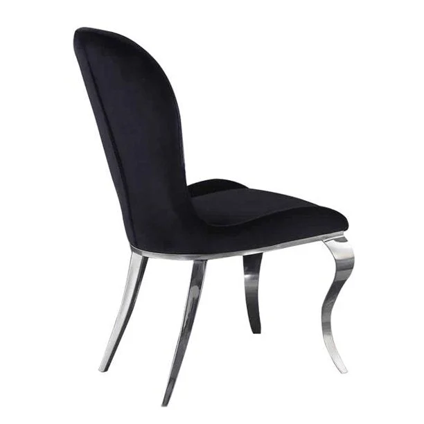 Benzara Fabric Padded Metal Frame Side Chair, Set of 2, Black and Chrome