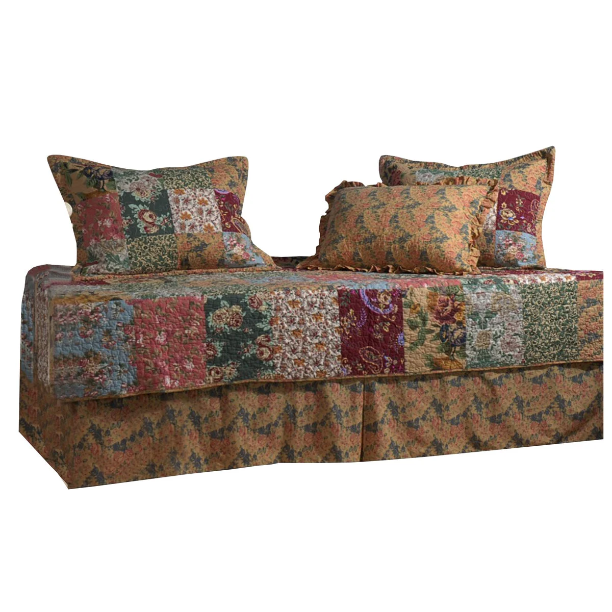 Benzara Volga Fabric 5 Piece Daybed Set with Patchwork and Paisley Print, Multicolor