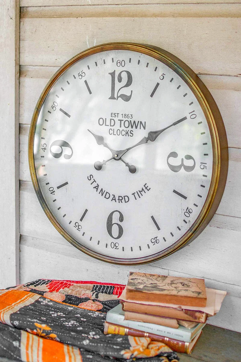 Industrial Metal Station Clock – 23.5" Decorative Wall Timepiece by Kalalou