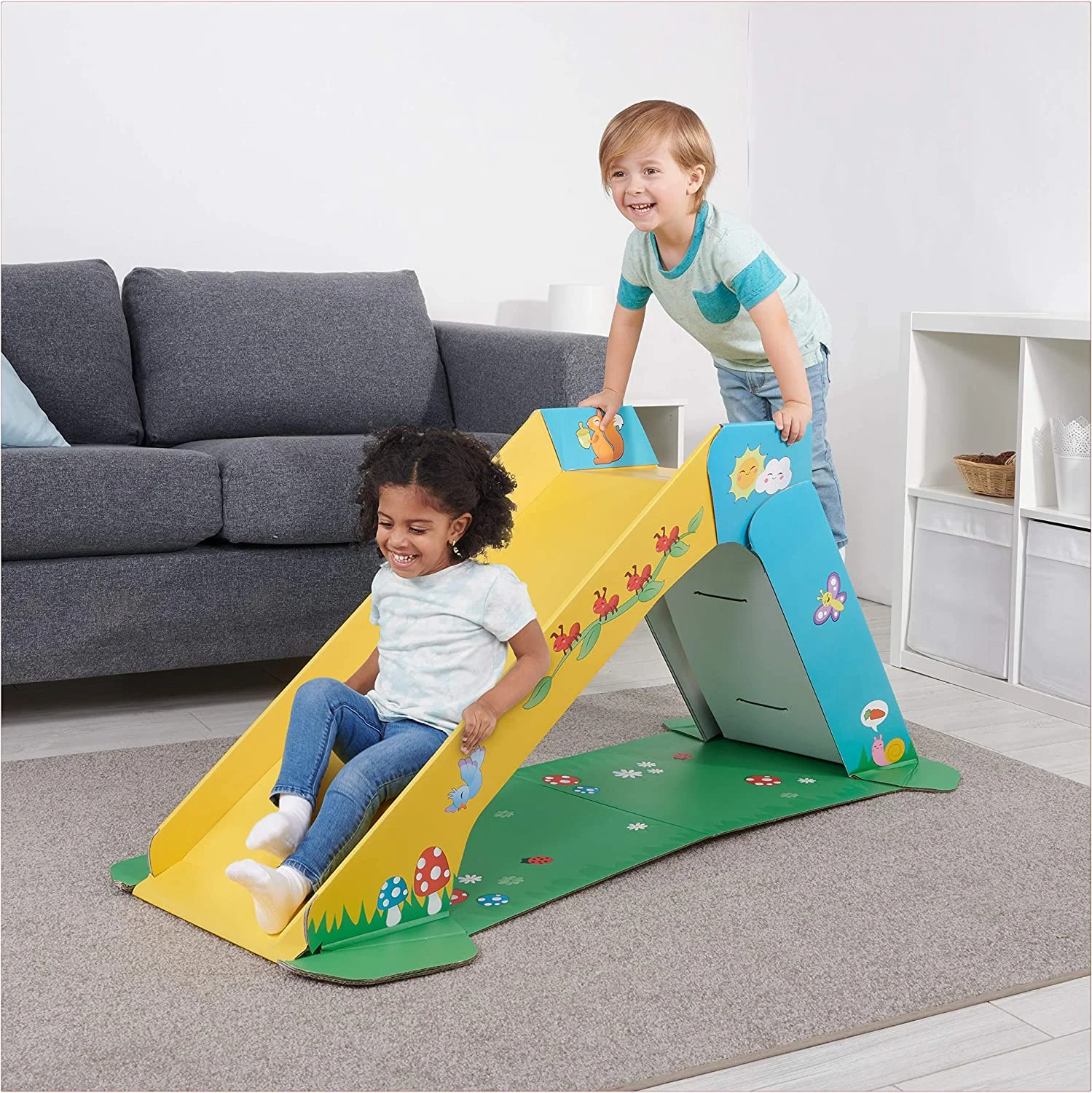 Pop2Play Toddler Playground Indoor Slide for Kids – Durable Eco-Friendly Foldaway Cardboard Slide (Sunny)