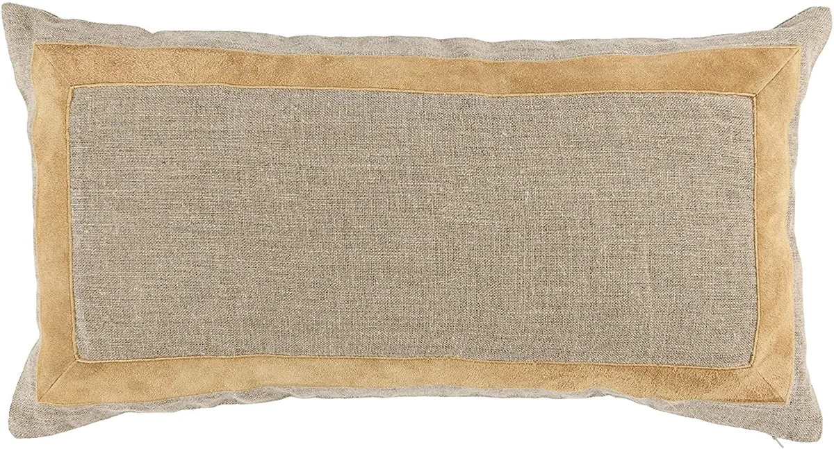 Benzara Fabric Throw Pillow with Suede Accents, Beige and Cream
