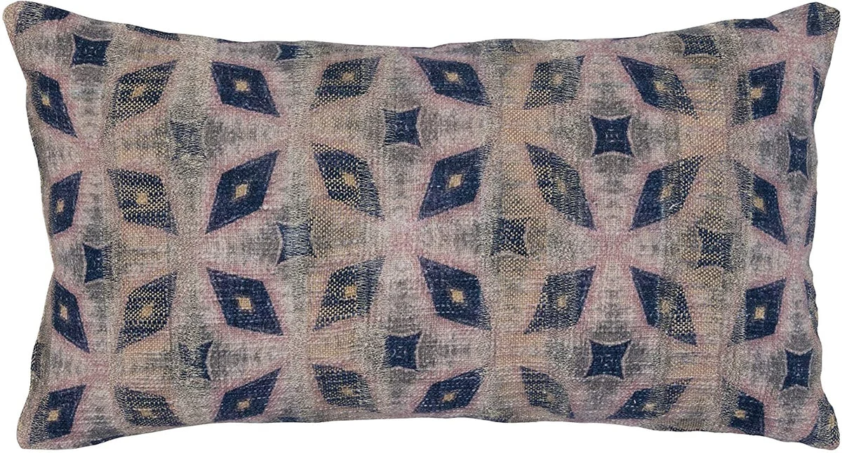 Benzara BM228730 Fabric Throw Pillow with Hand painted Printed Geometric Pattern, Blue