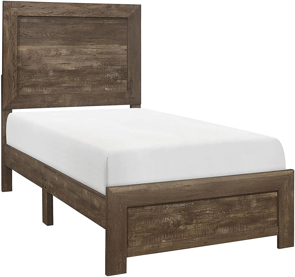 Benzara Rustic Panel Design Wooden Twin Size Bed with Block Legs Support, Brown