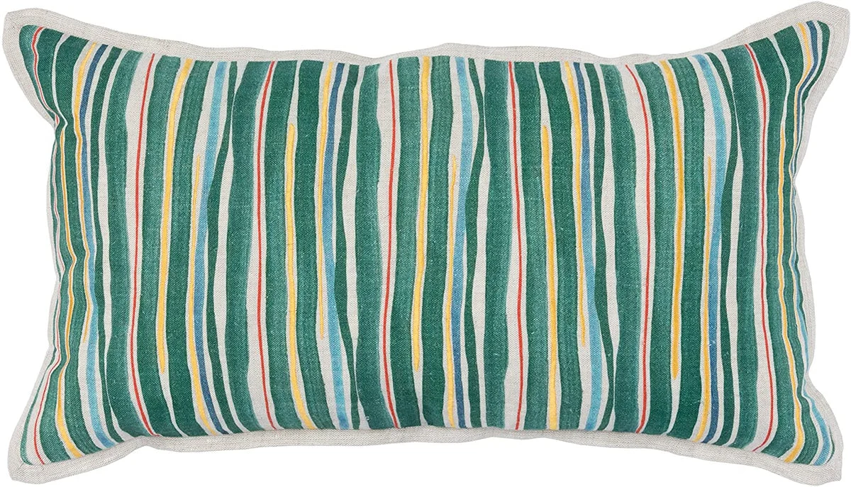 Benzara BM228887 Fabric Throw Pillow with Painted Stripes Pattern and Embroidery, Green