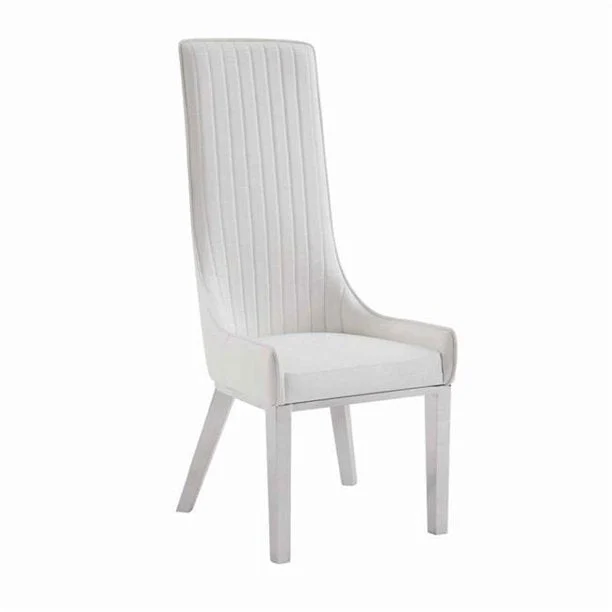 Benzara Leatherette Dining Chair with Vertically Stitched Backrest, Set of 2, White
