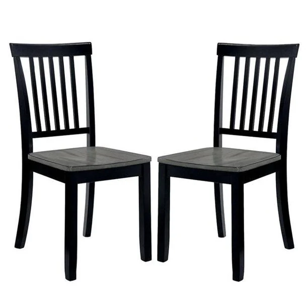 Benzara Two Tone Slatted Wood Side Chair, Set of 2, Gray and Black