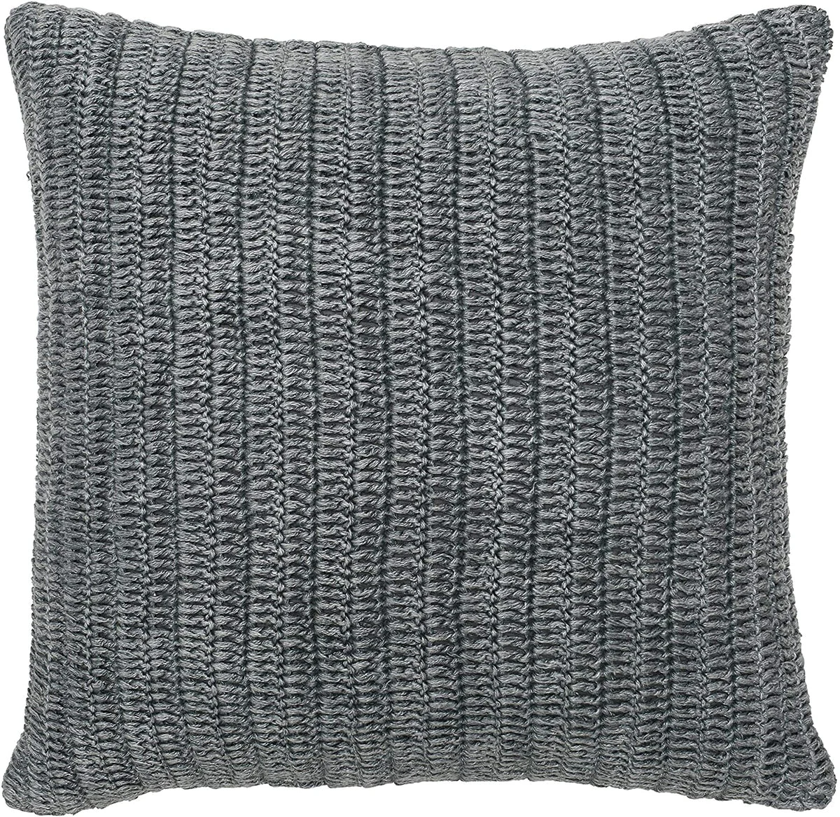 Benzara BM228829 Square Fabric Throw Pillow with Hand Knit Details and Knife Edges, Gray
