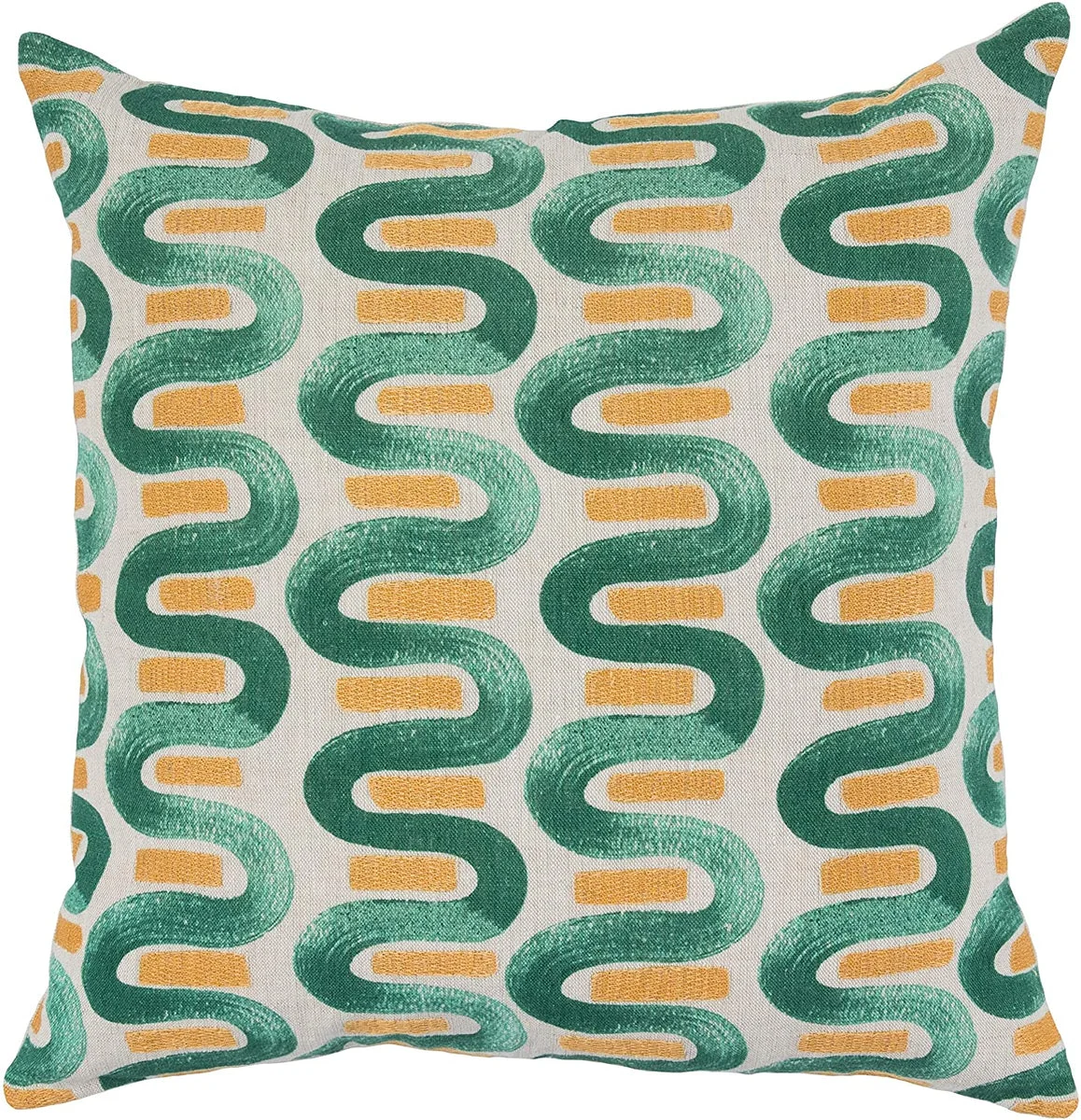 Benzara BM228885 Fabric Throw Pillow with Painted Repeated Curved Design, Green