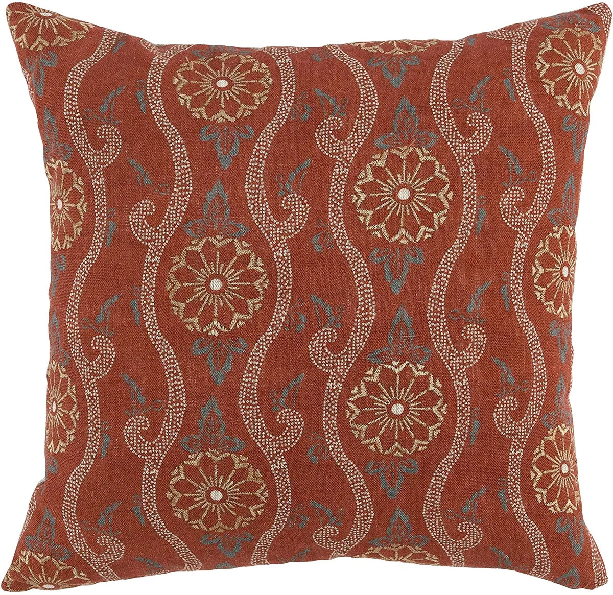 Benzara Square Fabric Throw Pillow with Medallion Pattern, Orange