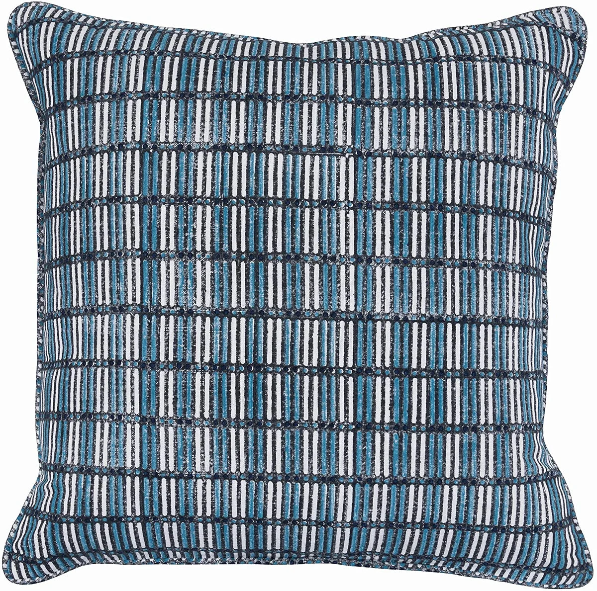 Benzara BM228916 Fabric Throw Pillow with Block Print and Piped Detailing, Blue and Black