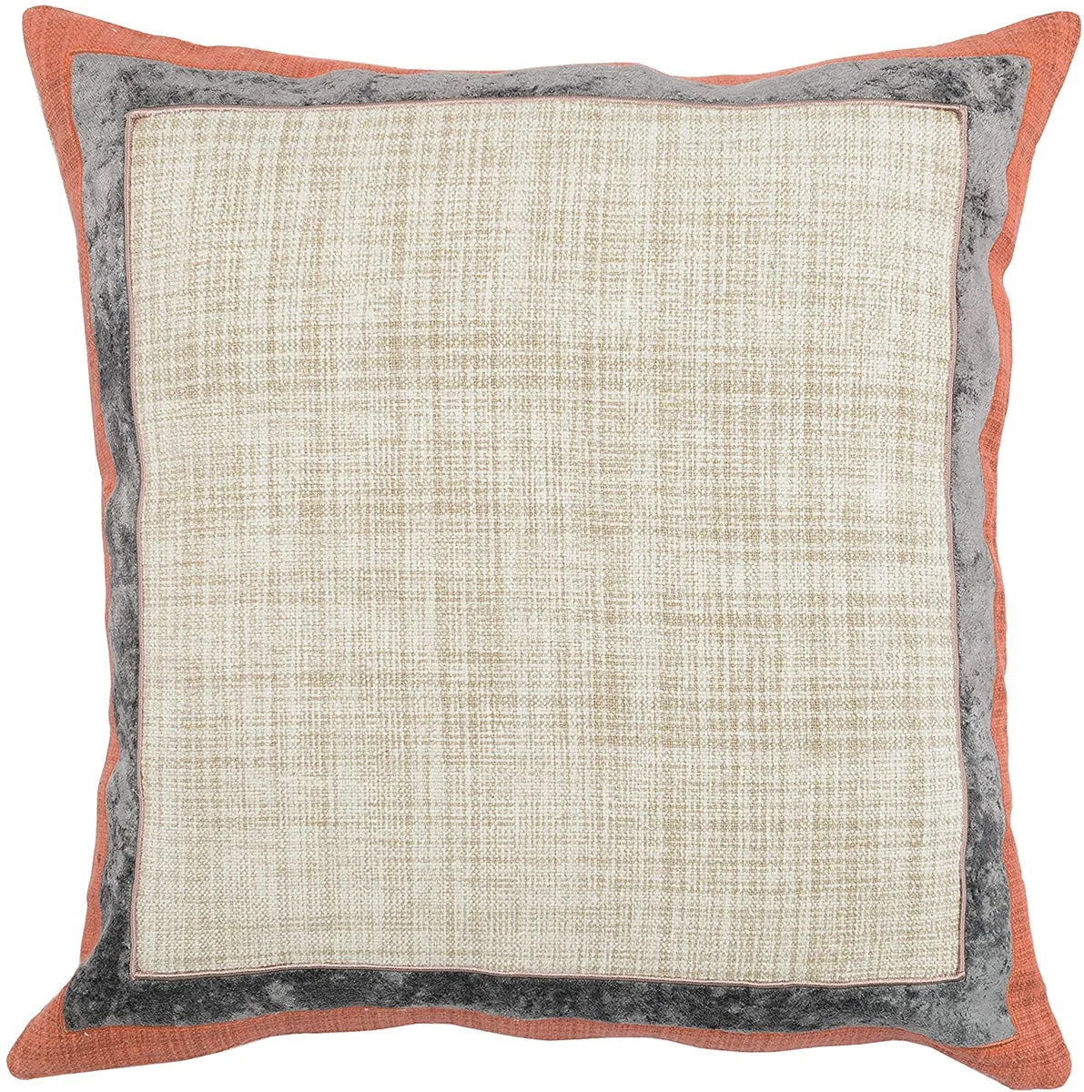 Benzara BM228596 Fabric Throw Pillow with Textured Design and Applique, Brown and Gray