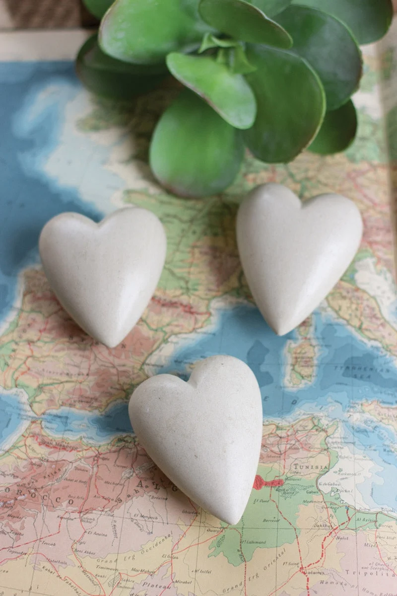 Decorative White Stone Heart Sculptures – 3" Wide Set of 6 by Kalalou