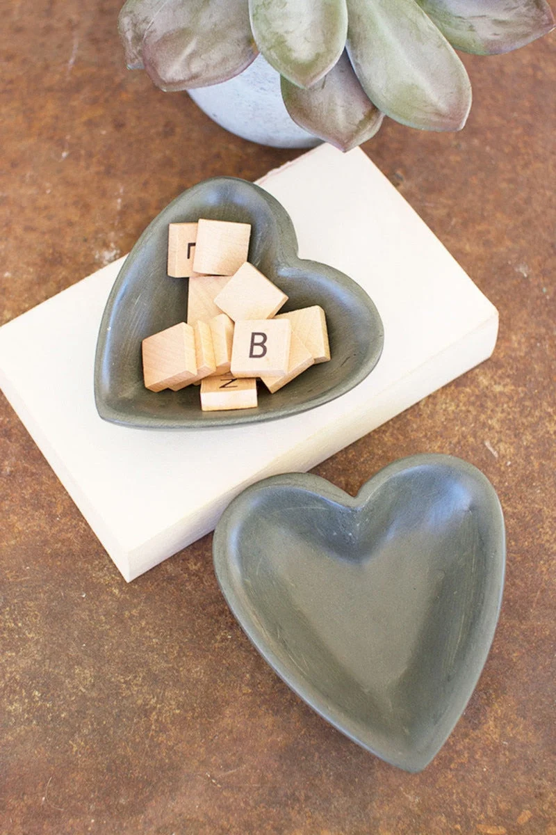 Heart Shaped Grey Stone Bowl – 1.5" Tall Handmade Decorative Piece by Kalalou