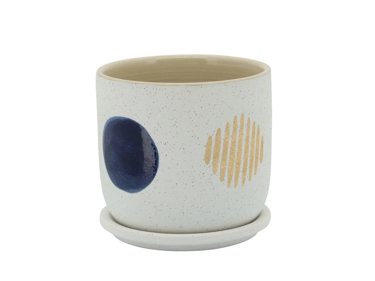 Sagebrook Home 16109-02 6" Funky Planter with Saucer, White