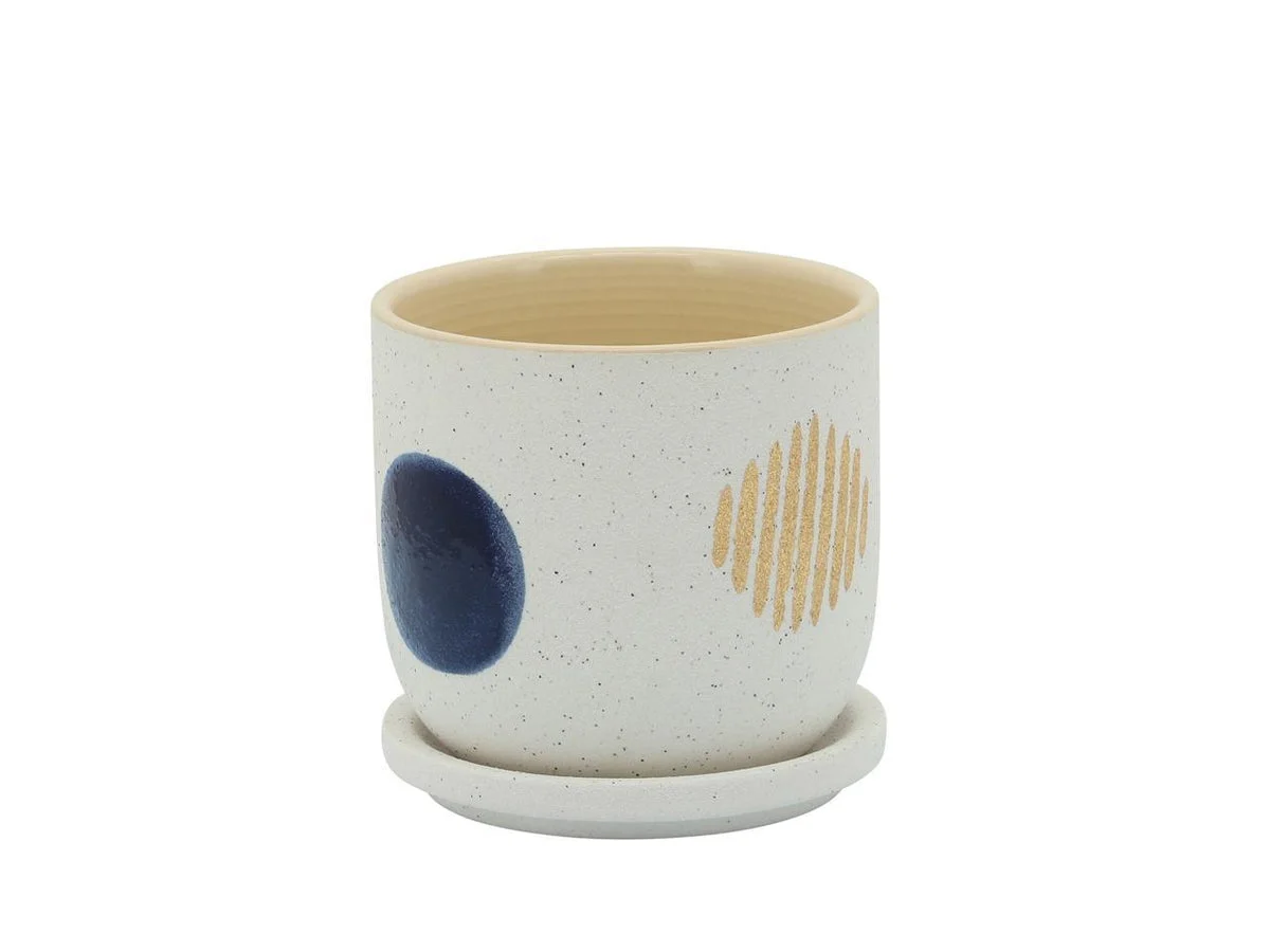 Sagebrook Home 16109-01 5" Funky Planter with Saucer, White