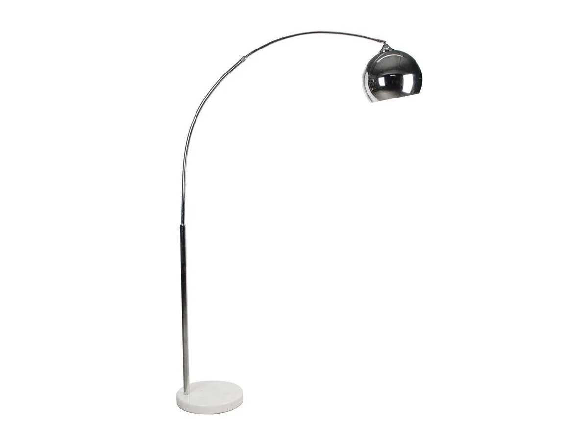 Benzara Metal Floor Lamp with Arched Tubular Stand and Round Marble Base, Chrome