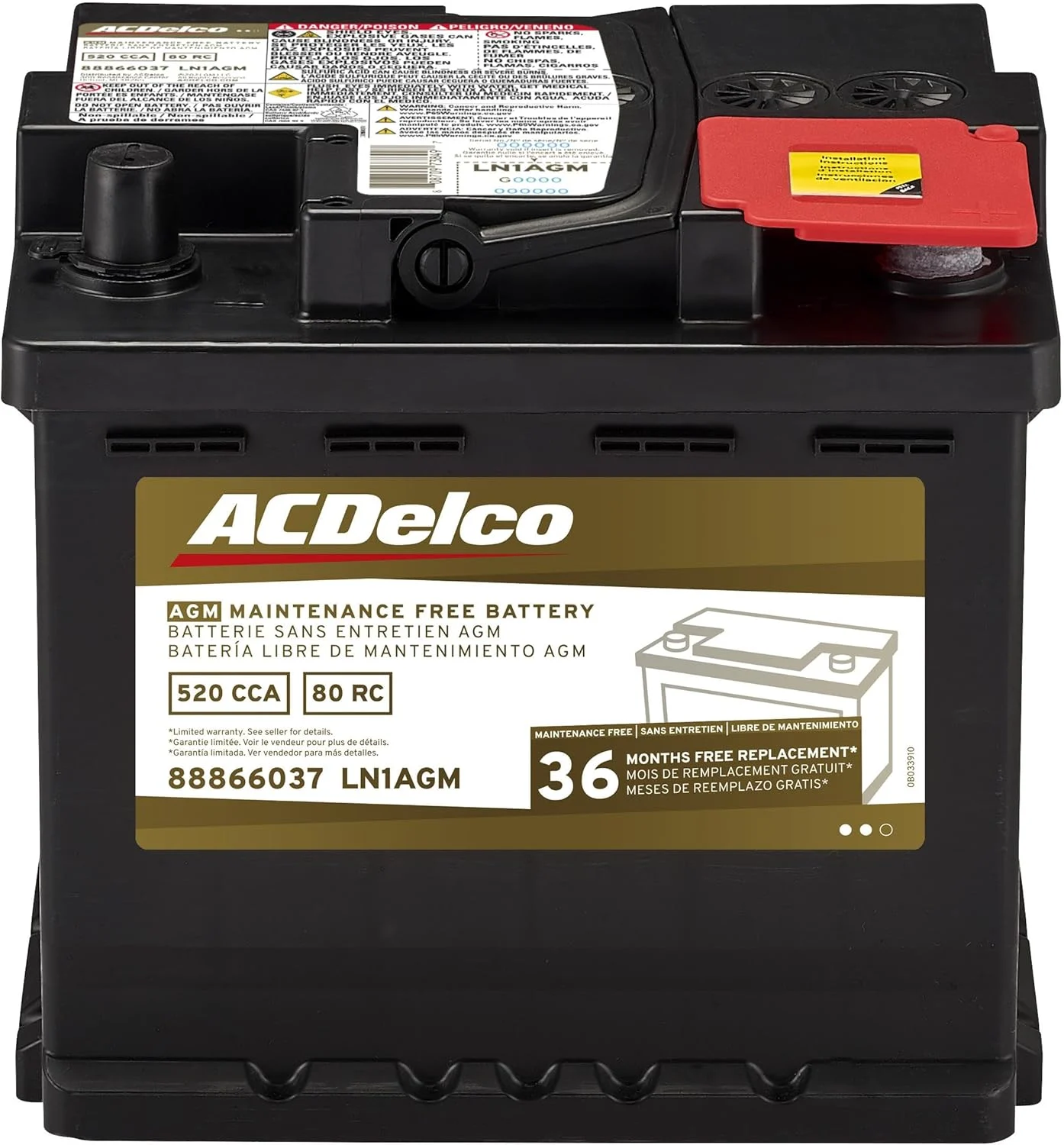 ACDelco Gold LN1AGM (88866037) 36 Month Warranty AGM BCI Group LN1 Battery