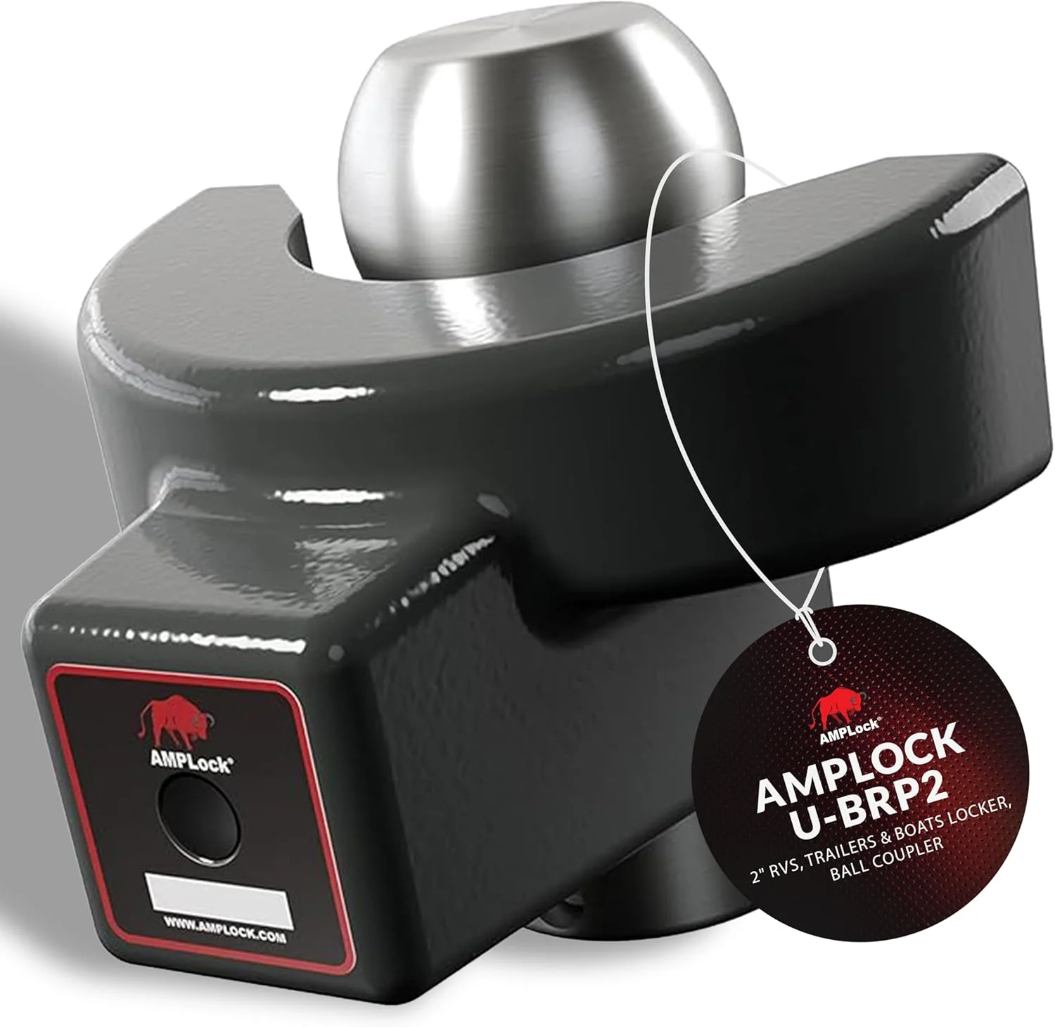 AMPLock – U-BRP2 Heavy Duty Trailer Coupler Lock, 2″ Lock for RV & Boats, Travel Trailer Accessories, Ball Coupler with Flat Lip Design, Patented 2-Parts Anti Theft for Trailers Push & Locking System