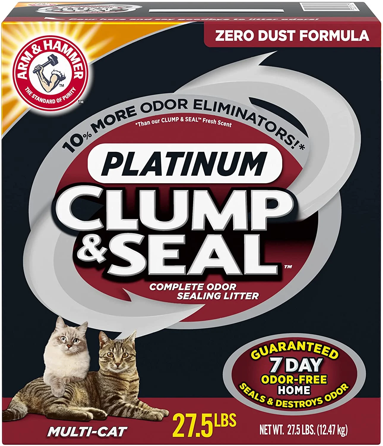 ARM & HAMMER Clump & Seal Platinum Clumping Cat Litter, Multi-Cat, 27.5lb