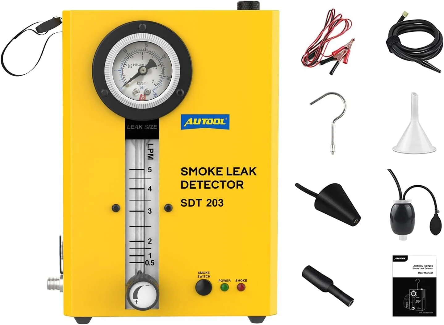 AUTOOL Automotive Smoke Machine, EVAP System Smoke Leak Detector with Air Pump/Flow Indicator/Pressure Gauge for All DC12V Vehicles
