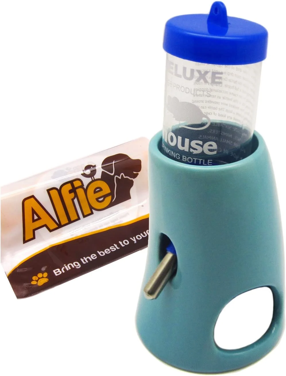 Alfie Pet – 2-in-1 Water Bottle with Hut for Small Animals Like Dwarf Hamster and Mouse – Color: Blue