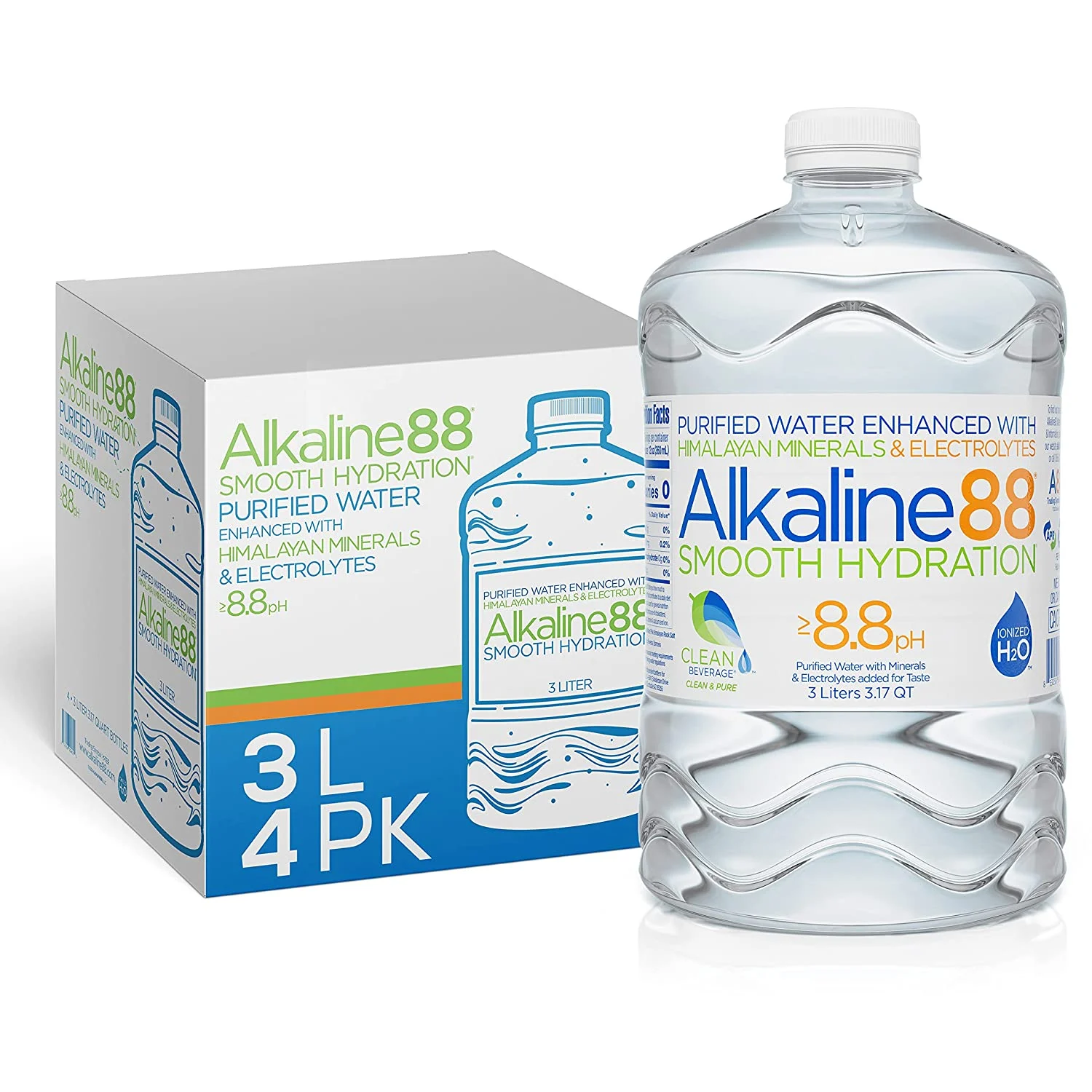 Alkaline88 Purified Ionized Water with Himalayan Minerals, 3-Liter (4 Pack)