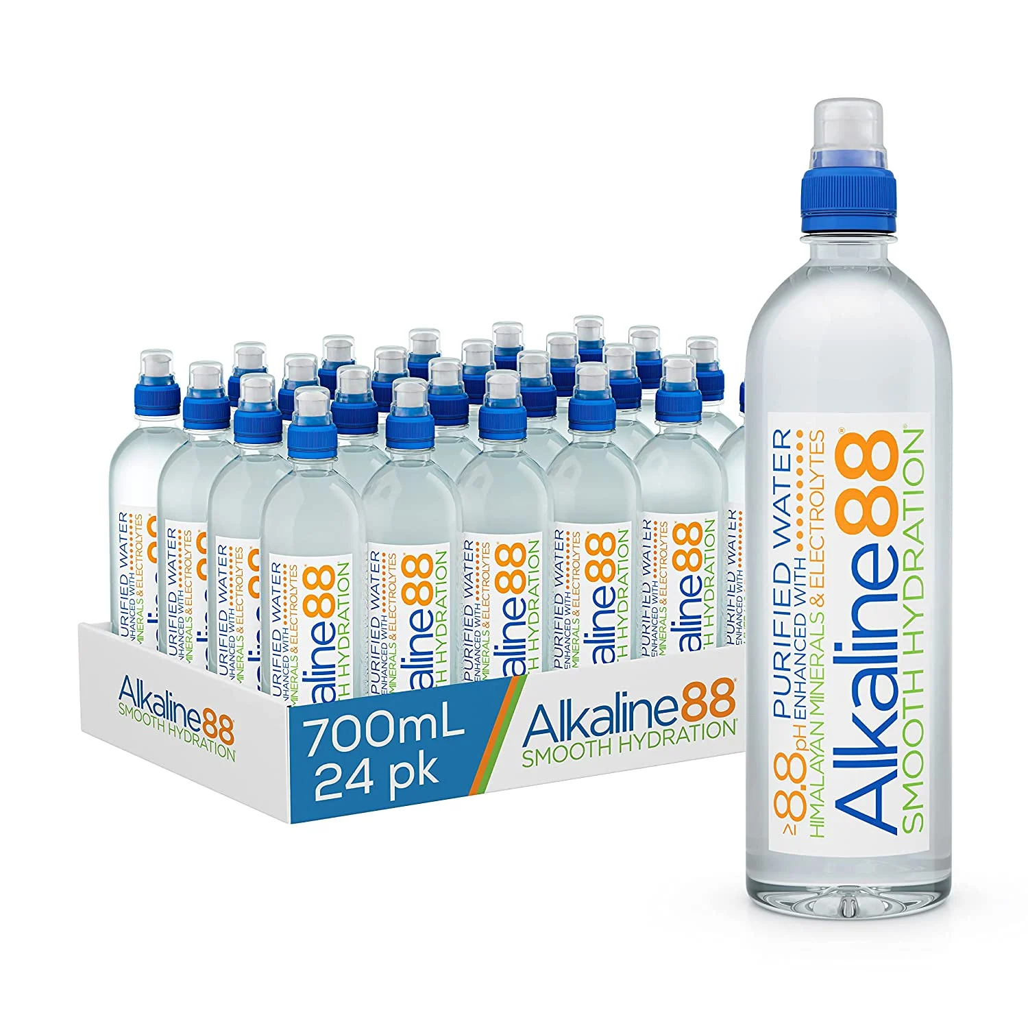 Alkaline88 Purified Ionized Water with Himalayan Minerals 700mL (24 Pack), 8.8pH Balance with Electroytes for Deliciously Smooth Taste, 100% Recyclable