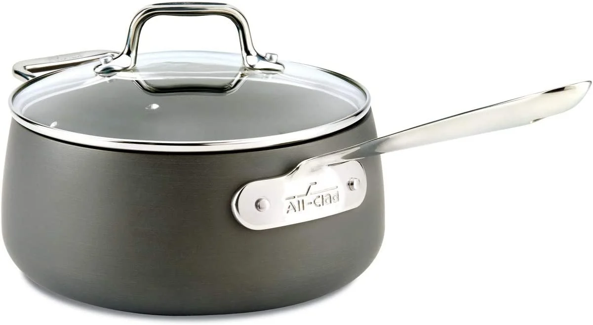 All-Clad E7852464 HA1 Hard Anodized Nonstick Dishwaher Safe PFOA Free Sauce Pan Cookware, 3.5-Quart, Black