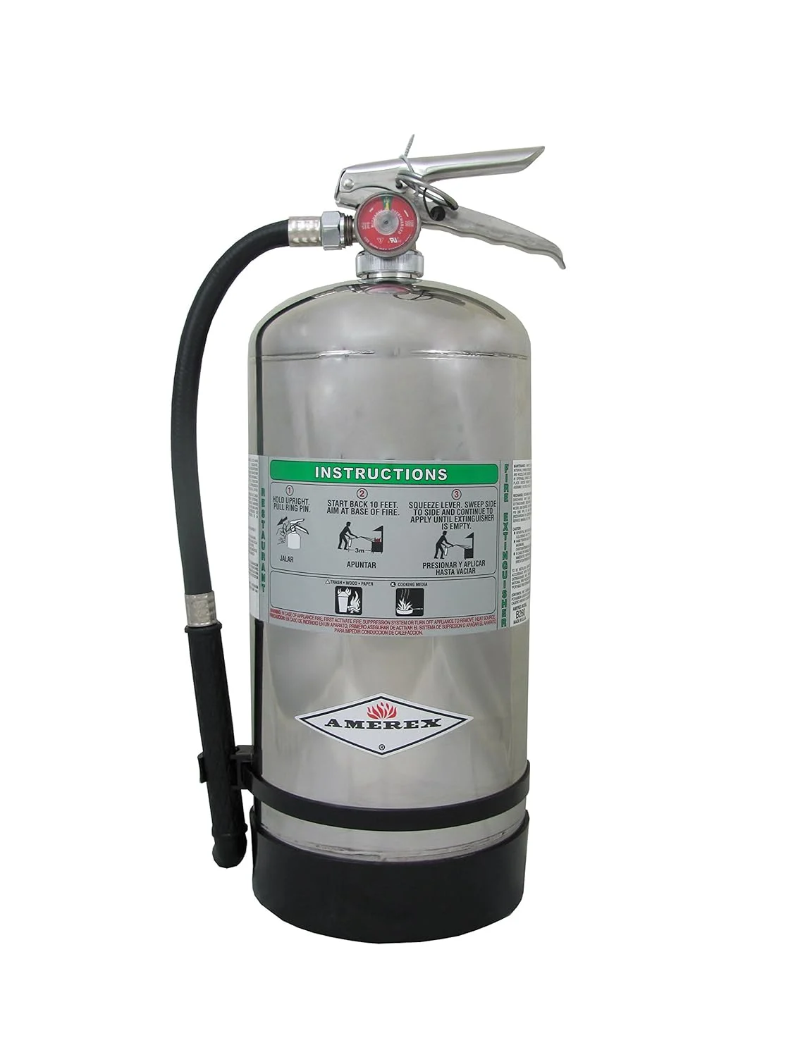 Amerex C260 6 Liter Class K Wet Chemical Fire Extinguisher with Stainless Steel Valve & Wall Hanger for Kitchen Use