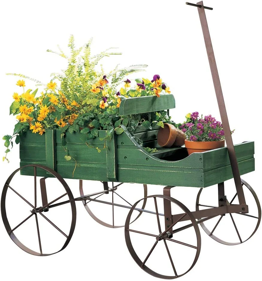 Amish Wagon Decorative Indoor/Outdoor Garden Backyard Planter, Green