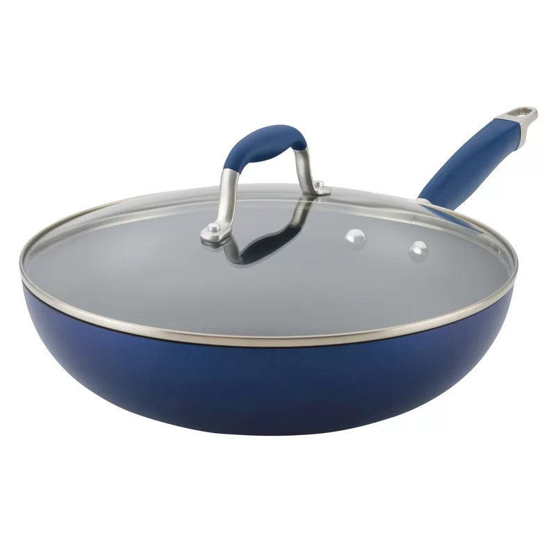 Anolon 84612 12″ Covered Ultimate Hard Anodized Aluminum Stirfry Pan, 12 Inch, Indigo