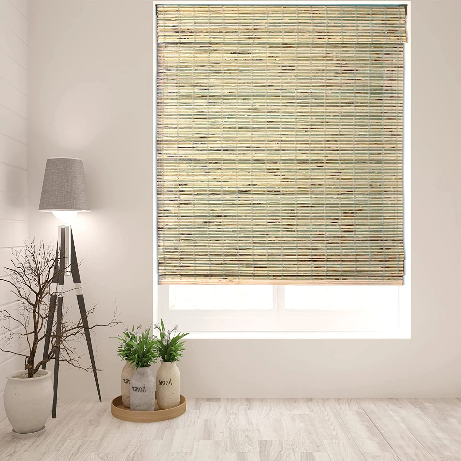 Arlo Blinds Cordless Petite Rustique Bamboo Roman Shades Light Filtering Window Blinds – Size: 34″ W x 60″ H