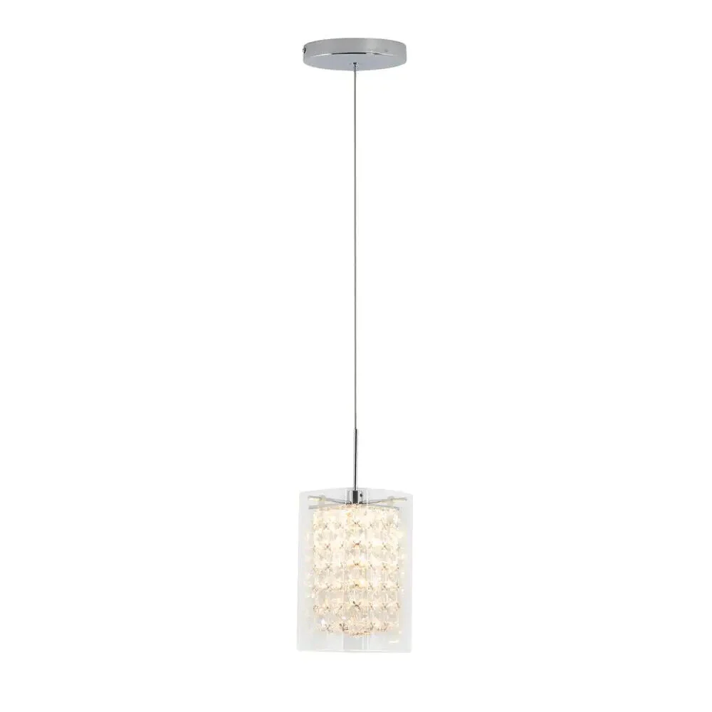 Artika PDT-1CC Crystal Cube 5.5-Watt Modern Integrated LED Chrome Hanging Pendant Light with Glass Shade for Kitchen Island