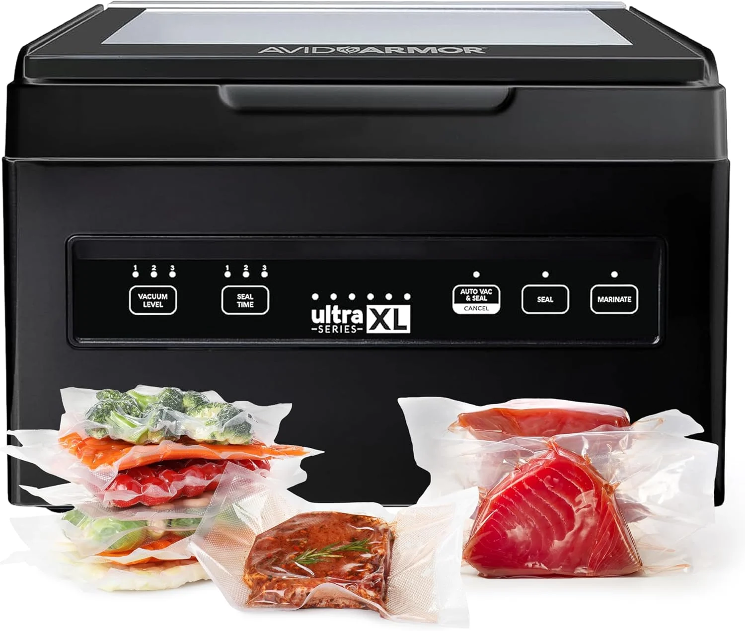 Avid Armor Chamber Vacuum Sealer Machine USVXL Ultra Series 11.5″ Seal Bar for Liquid-Rich Wet Foods, Cooking Sous Vide, Infusions. LARGER Size Chamber Sealer Black Color Great for the Countertop