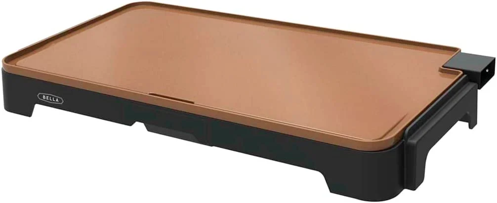 BELLA XL Electric Ceramic Titanium Griddle, Make 15 Eggs At Once, Healthy-Eco Non-stick Coating, Hassle-Free Clean Up, Large Submersible Cooking Surface, 12″ x 22″, Copper/Black