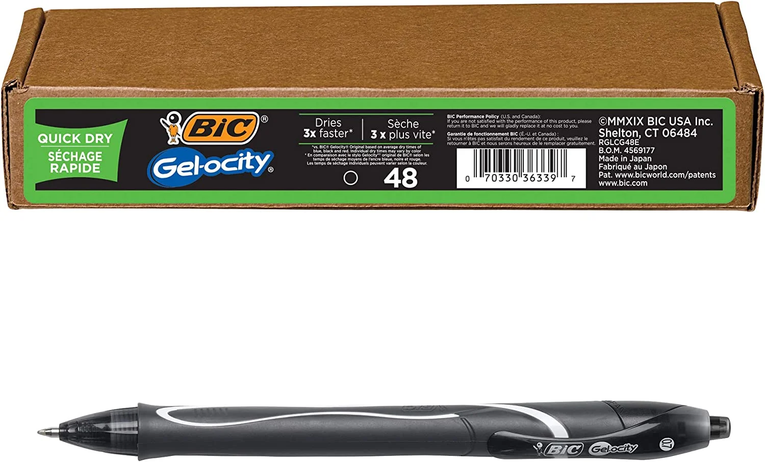 BIC Gel-Ocity Quick Dry Gel Pens, Medium Point Retractable (0.7mm), Black Ink Gel Pen, 12-Count