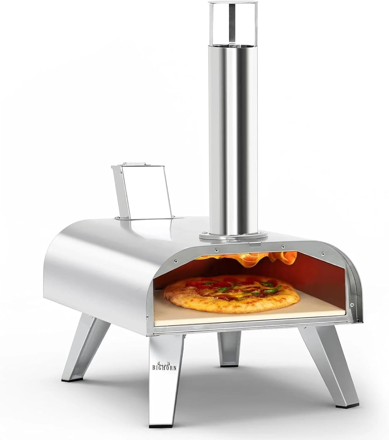 BIG HORN OUTDOORS 12″ Multi-Fuel Outdoor Pizza Oven – 3-in-1 Wood-Fired, Gas & Electric Compatible, Pellet Pizza Oven Portable Pizza Maker for Backyard, Camping & Tailgating